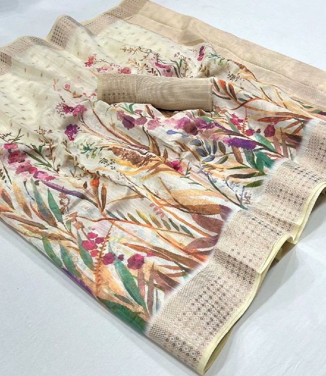 Rajtex Kaffyn Wholesale Printed Handwoven Linen Function Wear Sarees