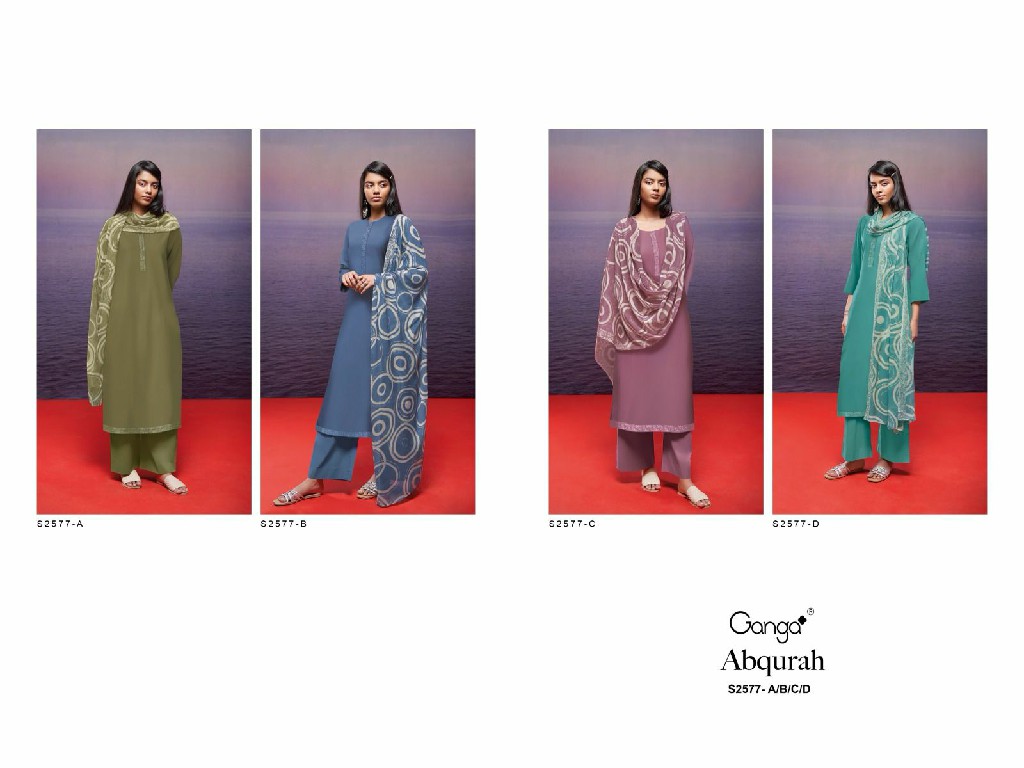 Ganga Abqurah S2577 Wholesale Premium Cotton Silk With Neck Embroidery Suits