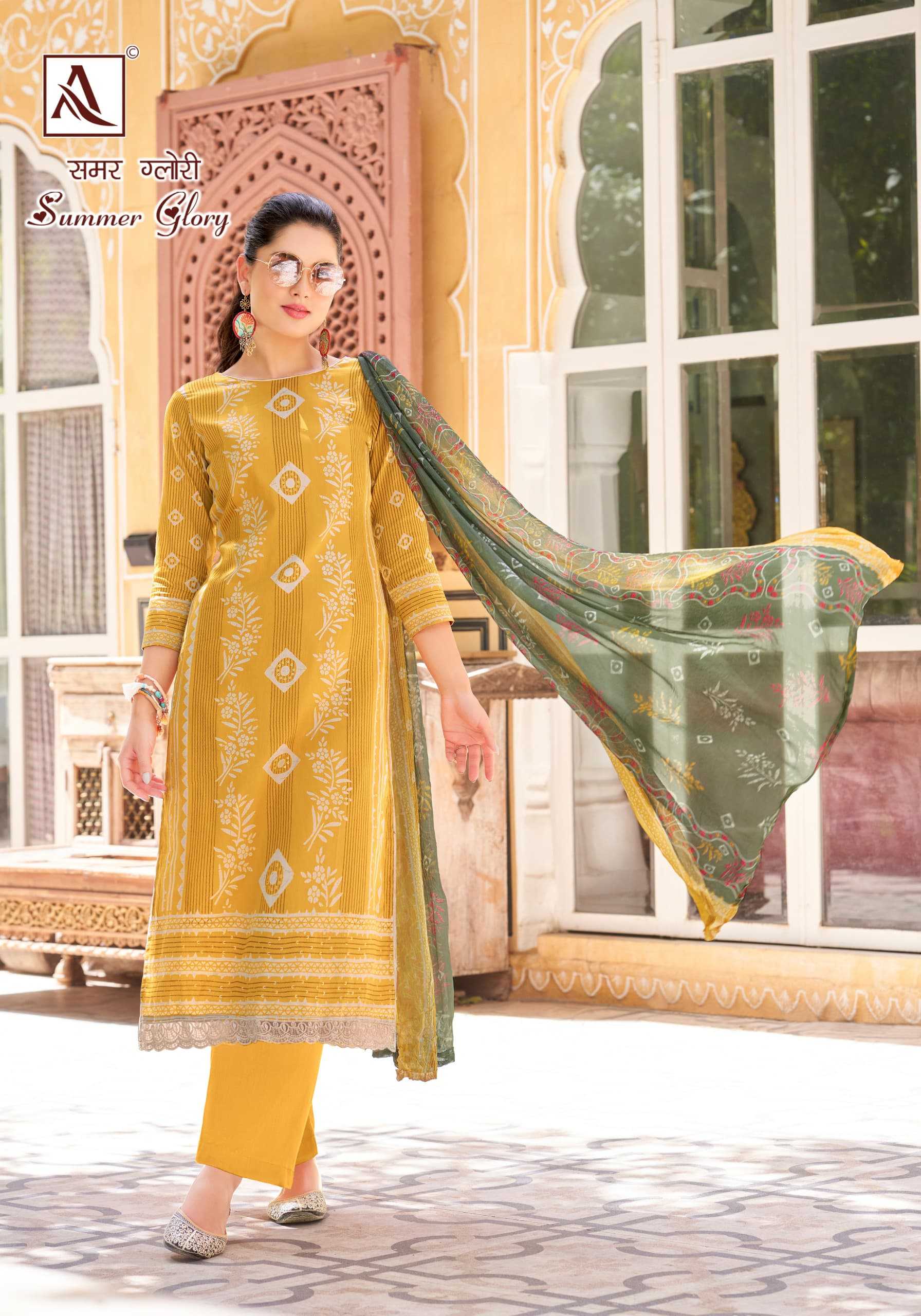 Alok Summer Glory Wholesale Pure Zam With Aari Hand Work Dress Material