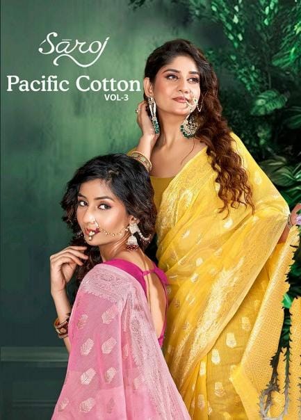 Saroj Pacific Cotton Vol-3 Wholesale Soft Cotton Rich Pallu Sarees