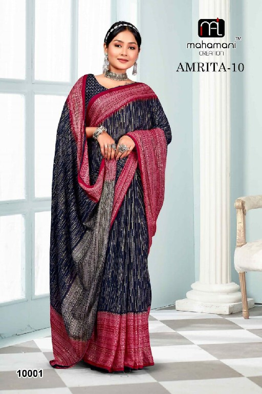 Mahamani Amrita-10 Wholesale Heavy Moss Foil Print Sarees