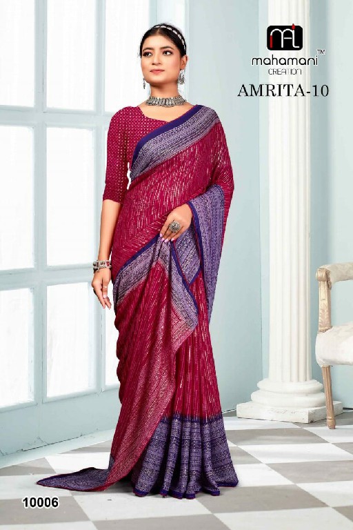 Mahamani Amrita-10 Wholesale Heavy Moss Foil Print Sarees