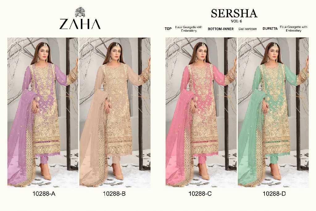 Zaha Sersha Vol-6 10288 Colour Wholesale Indian Pakistani Suits