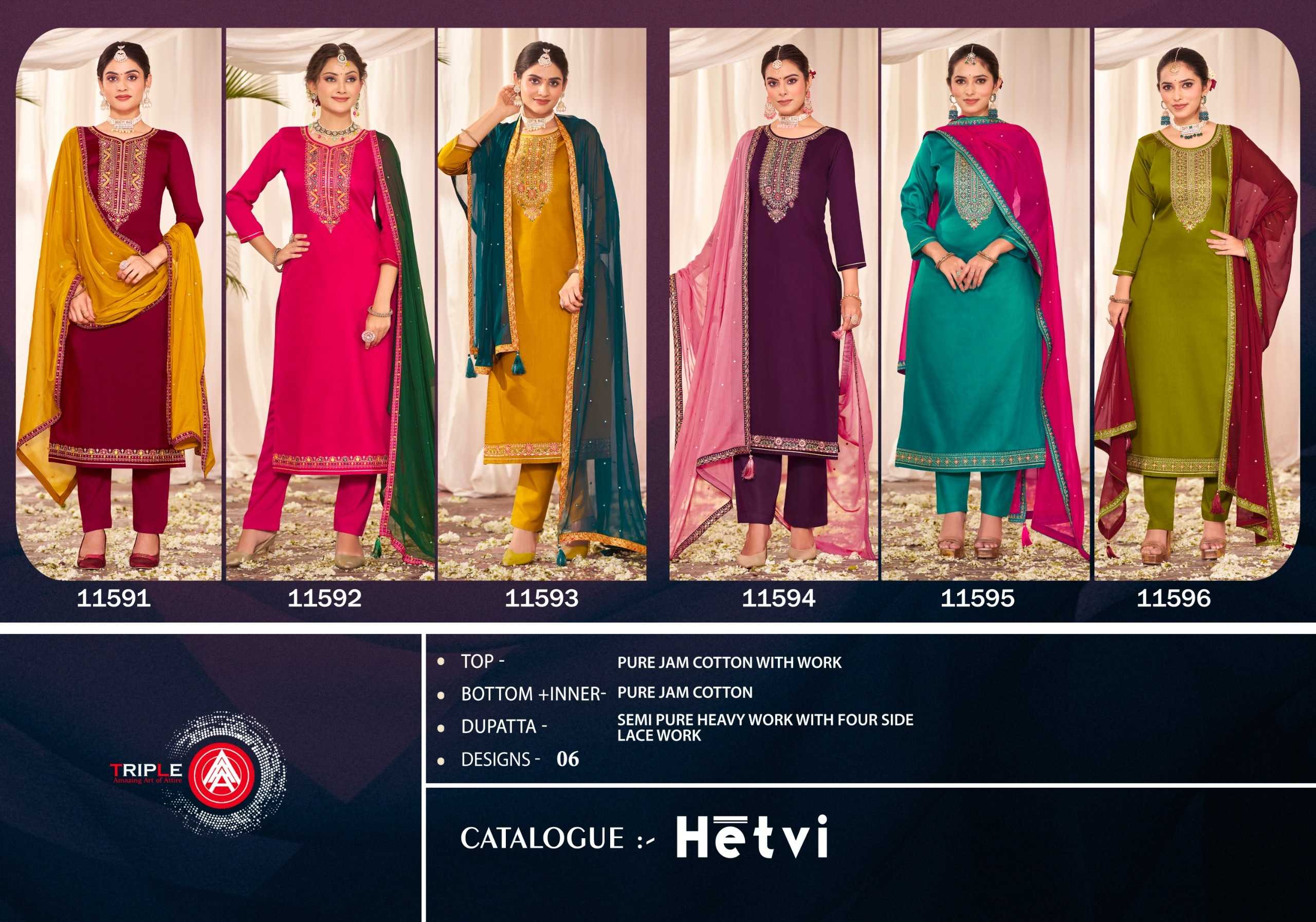 HETVI BY TRIPLE AAA 11591-11596 FANCY JAM COTTON STYLISH SALWAR KAMEEZ MATERIAL