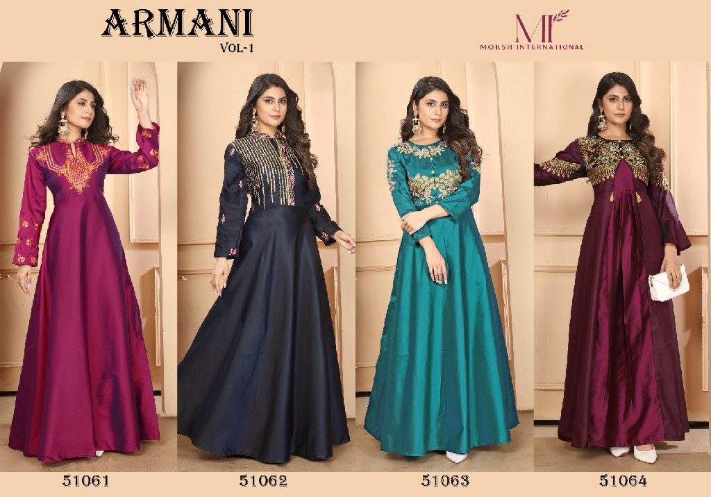 Moksh Armani Vol-1 Wholesale Triva Silk Embroidery Gown Catalog