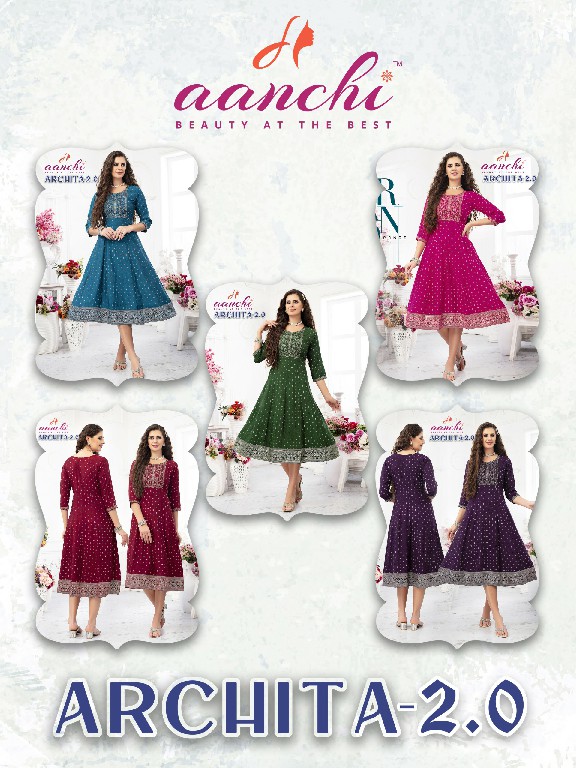 Aanchi Archita 2.0 Wholesale Flair Print With Embroidery Anarkali Kurtis