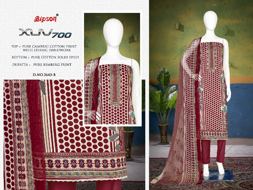 Bipson XUV 700 2643 Wholesale Pure Cambric With Khatli Work Dress Material