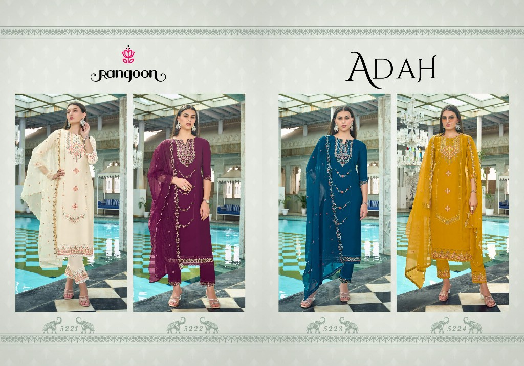 Rangoon Adah Wholesale Viscose With Embroidery Kurti With Pant And Dupatta