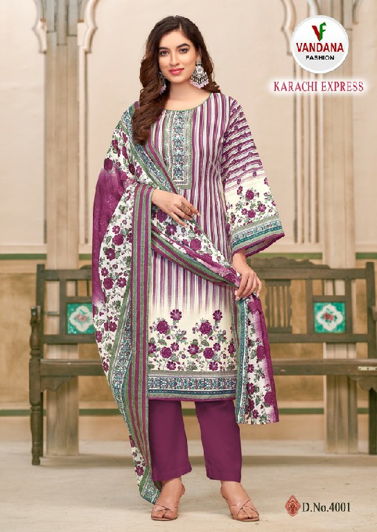 Vandana Karachi Express Vol-4 Soft Cotton Swarovski Work Dress Material