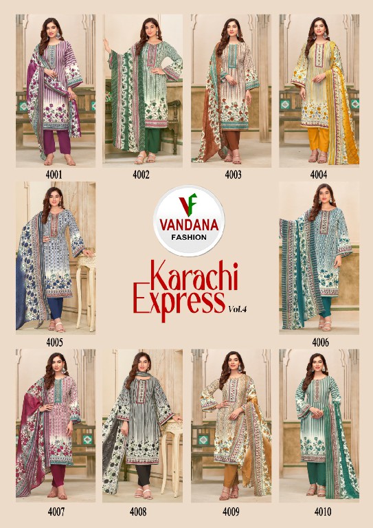 Vandana Karachi Express Vol-4 Soft Cotton Swarovski Work Dress Material