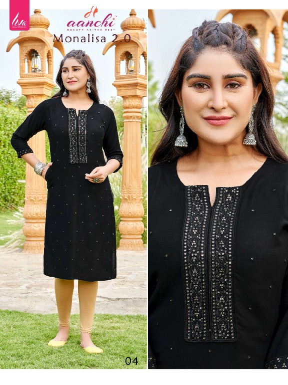 Aanchi Monalisa 2.0 Wholesale Liva Reyon Straight Cut Kurtis