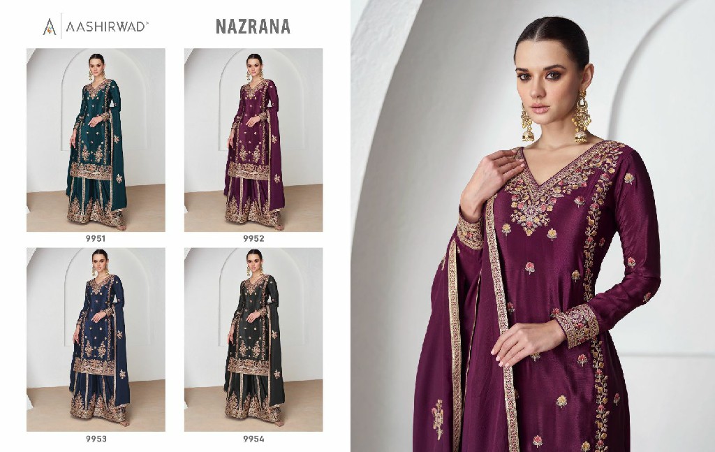 Aashirwad Nazrana Wholesale Premium Chinon Silk Free Size Stitched Suits