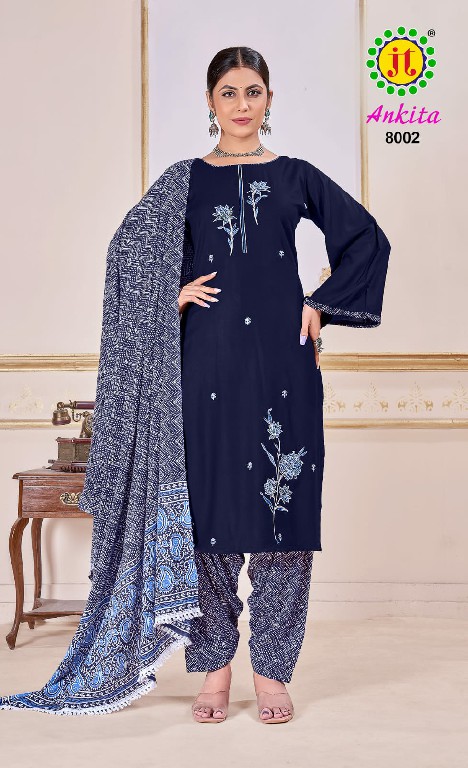 JT Ankita Vol-8 Wholesale Rayon Fabrics With Work Dress Material