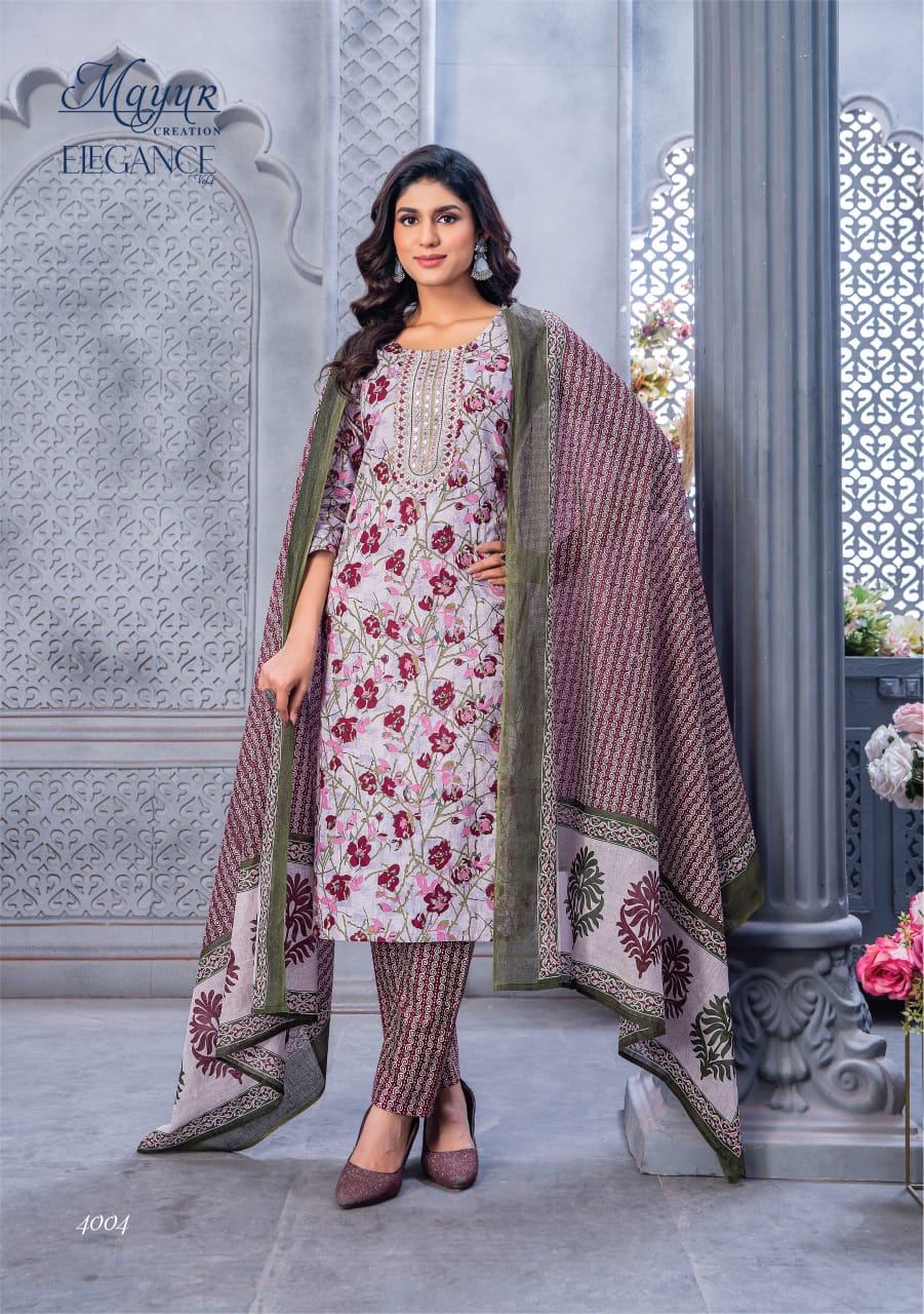 Mayur Elegance Vol-4 Wholesale Pure Cotton With Work Kurti With Pant And Dupatta