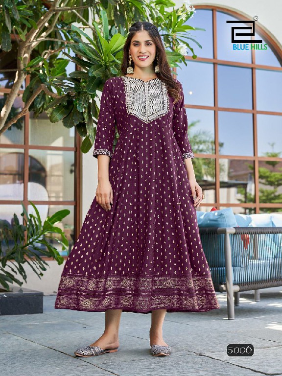 Blue Hills Walkway Vol-5 Wholesale Anarkali Gown With Neck Embroidery Kurtis