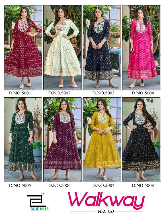 Blue Hills Walkway Vol-5 Wholesale Anarkali Gown With Neck Embroidery Kurtis