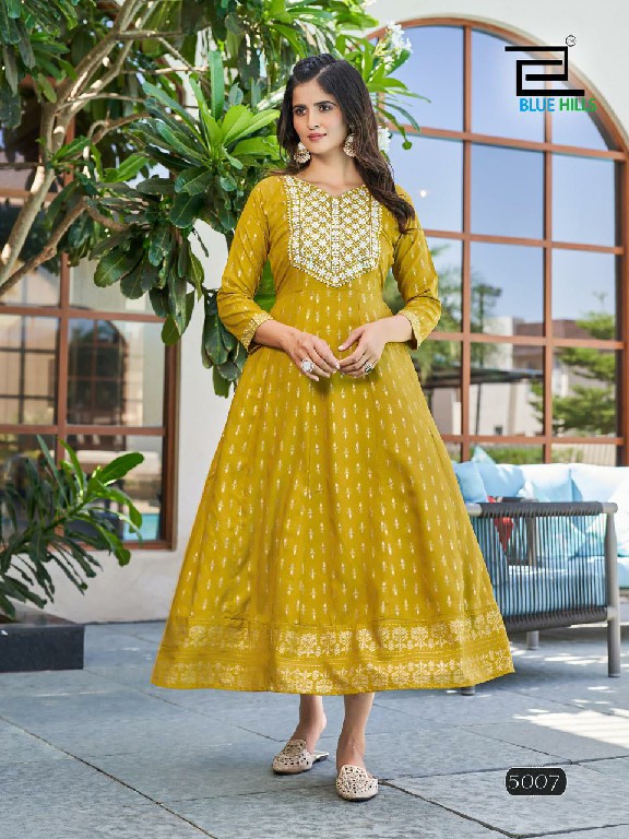 Blue Hills Walkway Vol-5 Wholesale Anarkali Gown With Neck Embroidery Kurtis