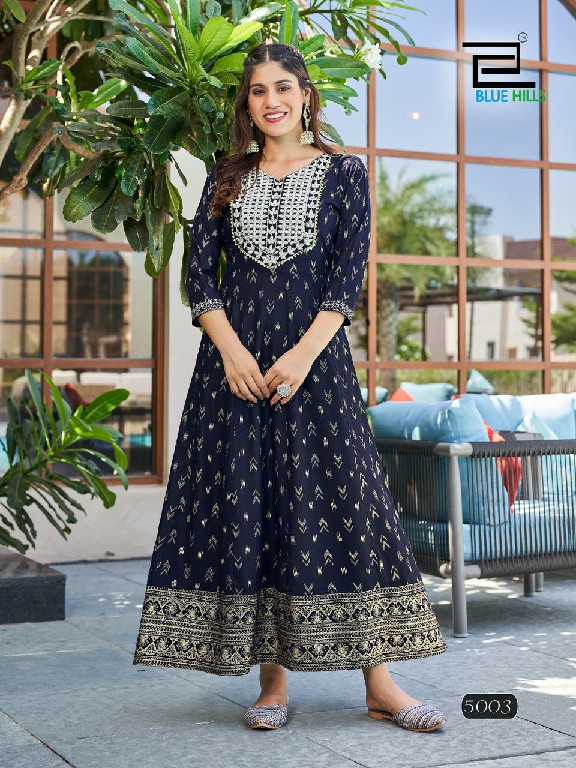 Blue Hills Walkway Vol-5 Wholesale Anarkali Gown With Neck Embroidery Kurtis