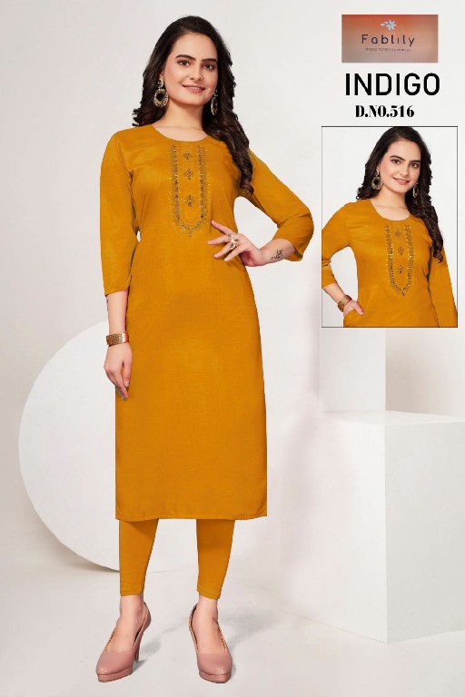 Fablily Indigo Wholesale Cotton Blend Long Kurtis Combo