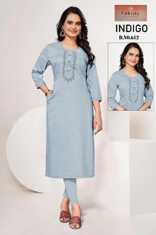 Fablily Indigo Wholesale Cotton Blend Long Kurtis Combo