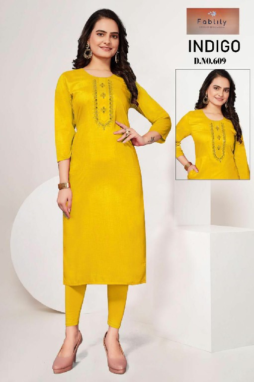 Fablily Indigo Wholesale Cotton Blend Long Kurtis Combo