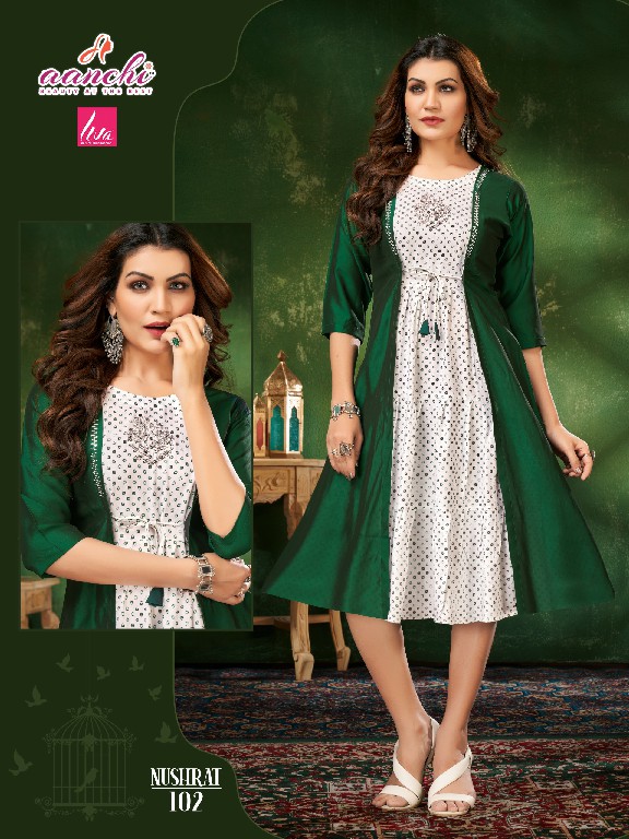 Aanchi Nushrat Wholesale Liva Reyon With Rangeela Silk Kurtis