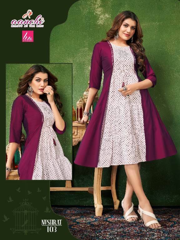 Aanchi Nushrat Wholesale Liva Reyon With Rangeela Silk Kurtis