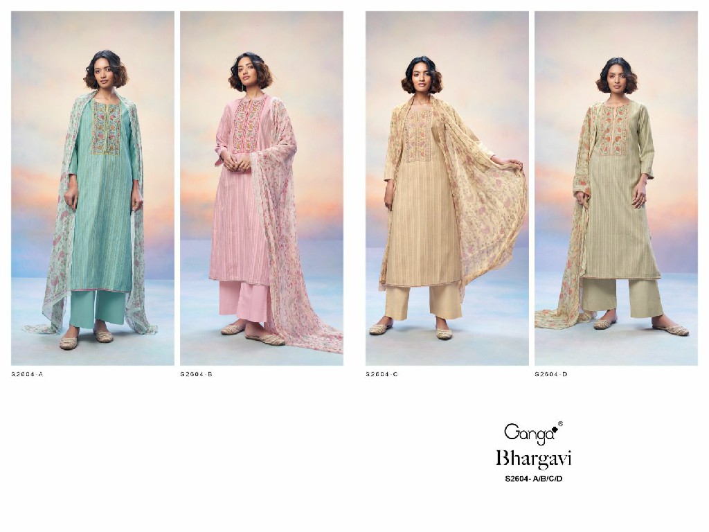 Ganga Bhargavi S2604 Wholesale Premium Woven Cotton With Embroidery Suits