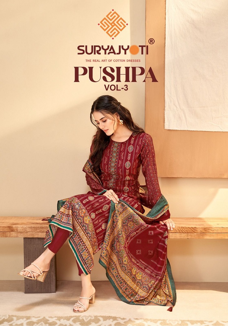 Suryajyoti Pushpa Vol-3 Wholesale Heavy Modal With Neck Embroidery Dress Material