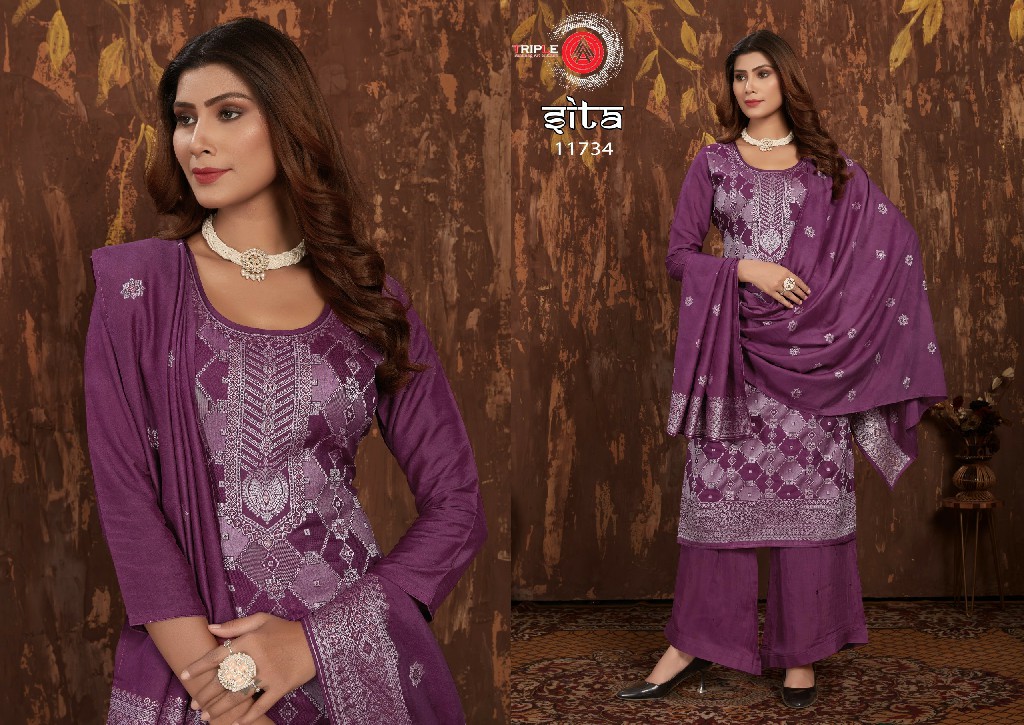 TRIPLE AAA SITA MUSLIN FASHIONABLE LOOK LAKHNAVI JACQUARD TOP PANT WITH DUPATTA