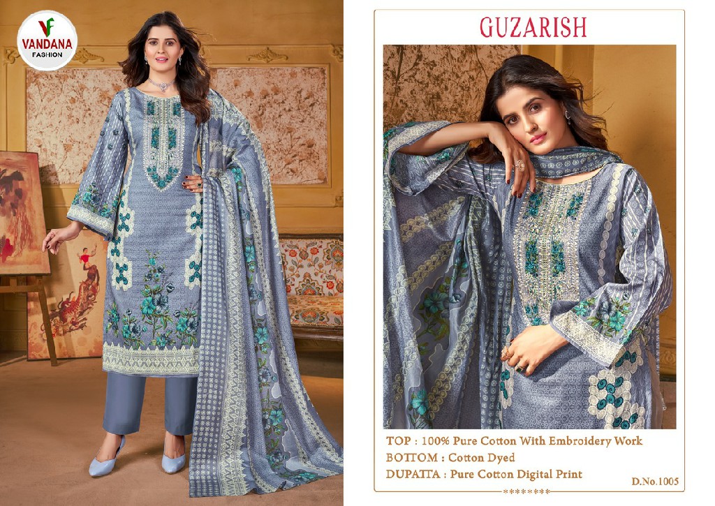 Vandana Guzarish Vol-1 Wholesale Pure Cotton With Embroidery Work Dress Material