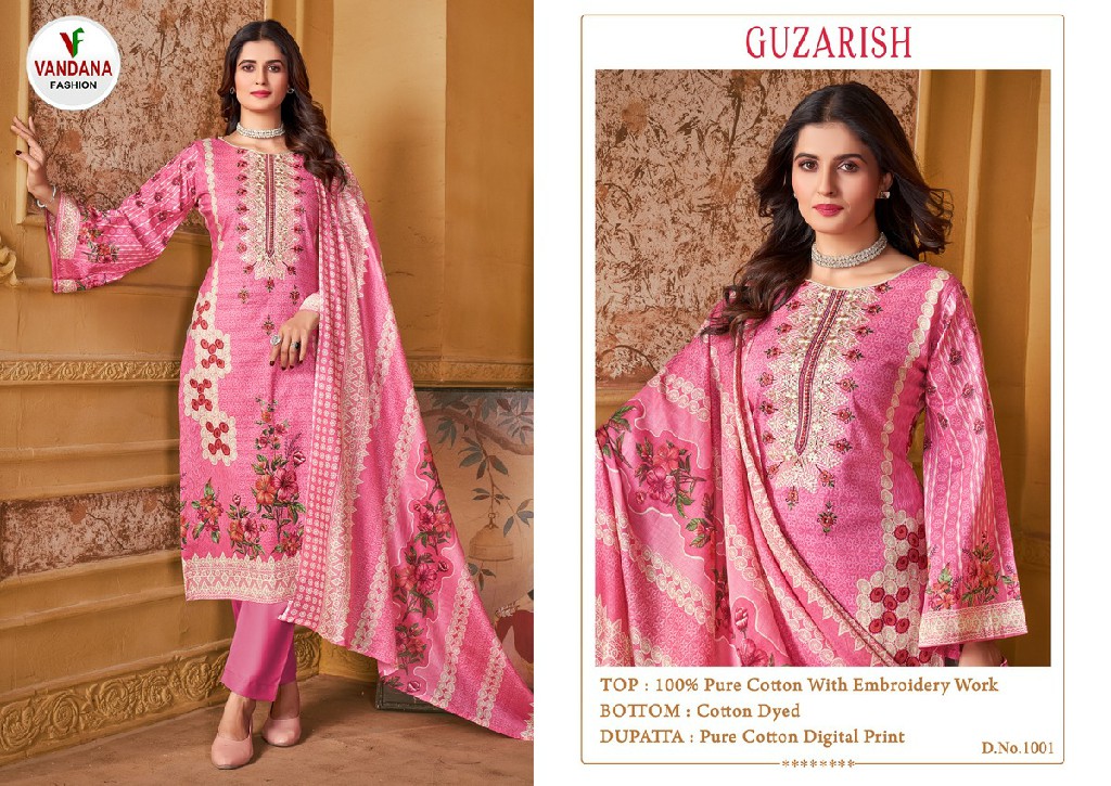 Vandana Guzarish Vol-1 Wholesale Pure Cotton With Embroidery Work Dress Material