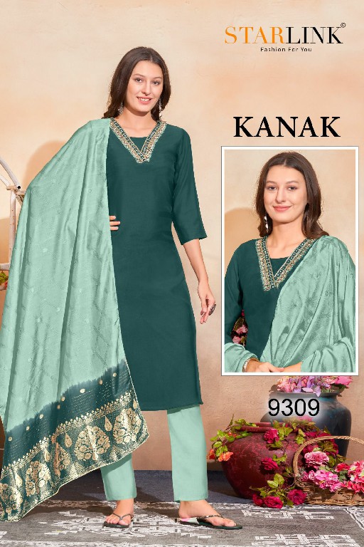 STARLINK KANAK CHANDERI DESIGNER HAND WORK NACK FULL STITCH BIG SIZE COMBO SET 3PCS DRESS