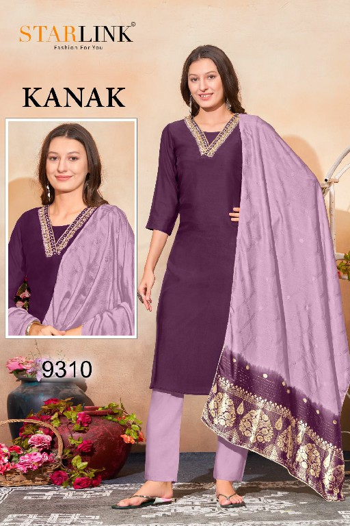 STARLINK KANAK CHANDERI DESIGNER HAND WORK NACK FULL STITCH BIG SIZE COMBO SET 3PCS DRESS