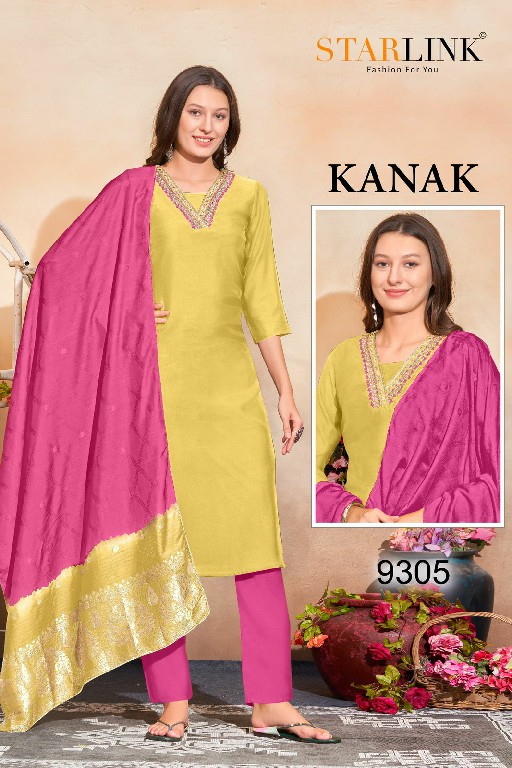 STARLINK KANAK CHANDERI DESIGNER HAND WORK NACK FULL STITCH BIG SIZE COMBO SET 3PCS DRESS