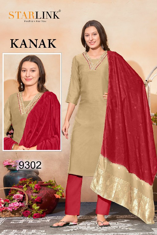 STARLINK KANAK CHANDERI DESIGNER HAND WORK NACK FULL STITCH BIG SIZE COMBO SET 3PCS DRESS