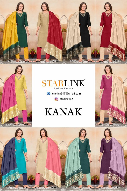 STARLINK KANAK CHANDERI DESIGNER HAND WORK NACK FULL STITCH BIG SIZE COMBO SET 3PCS DRESS