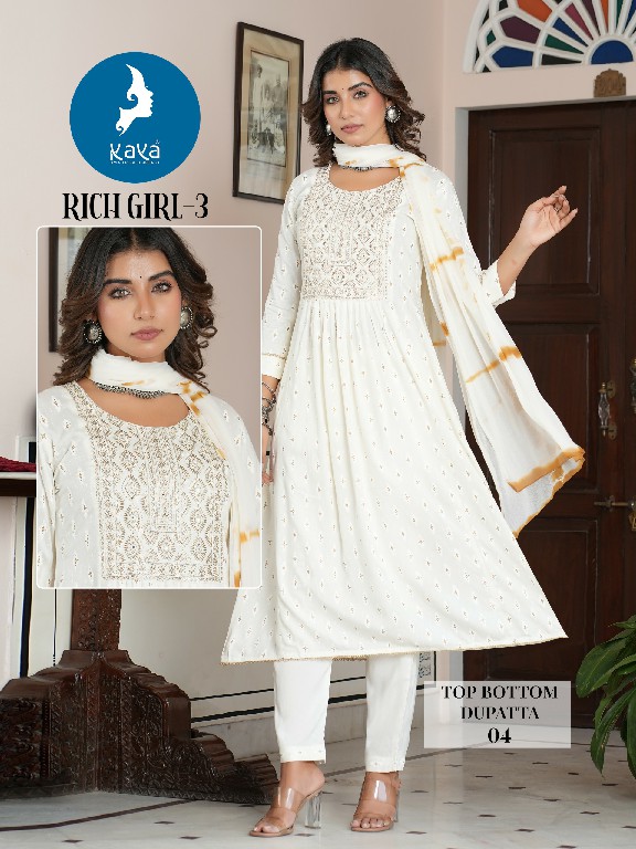 RICH GIRL VOL 3 BY KAYA FASHIONABLE DESIGN FANCY READYMADE BIG SIZE SALWAR KAMEEZ EXPORTS