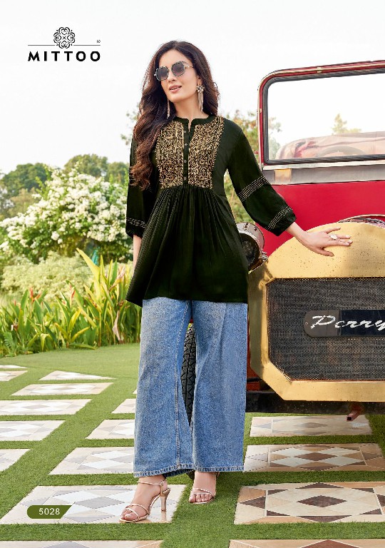 VICTORIA VOL 5 BY MITTOO WRINCLE RAYON STYLISH OUTFIT FULLY STITCH BIG SIZE EMBROIDERED SHORT TOP