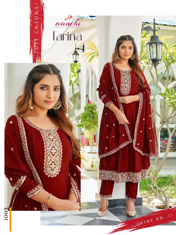 AANCHI PRESENTS FARINA VICHITRA READYMADE TRADITIONAL WEAR FLAIR KALI PATTERN SALWAR KAMEEZ