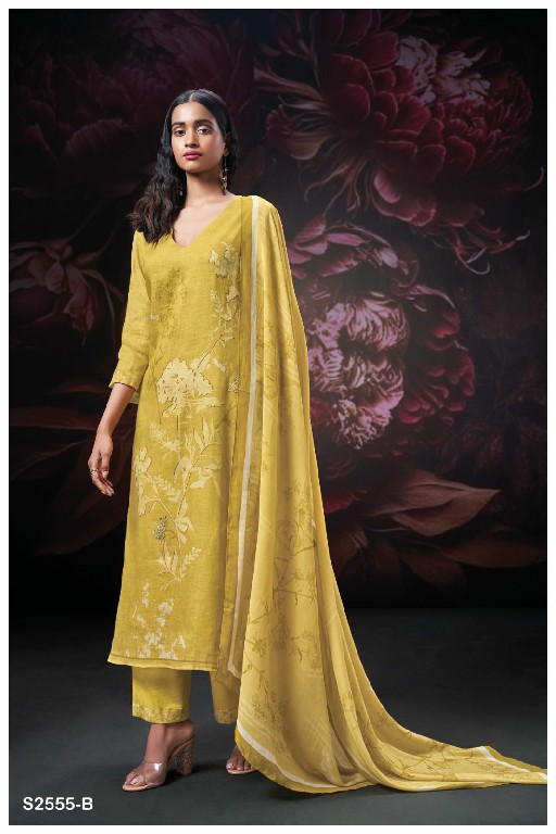 Ganga Nevelle S2555 Wholesale Premium Pure Linen With Aari Work Salwar Suits