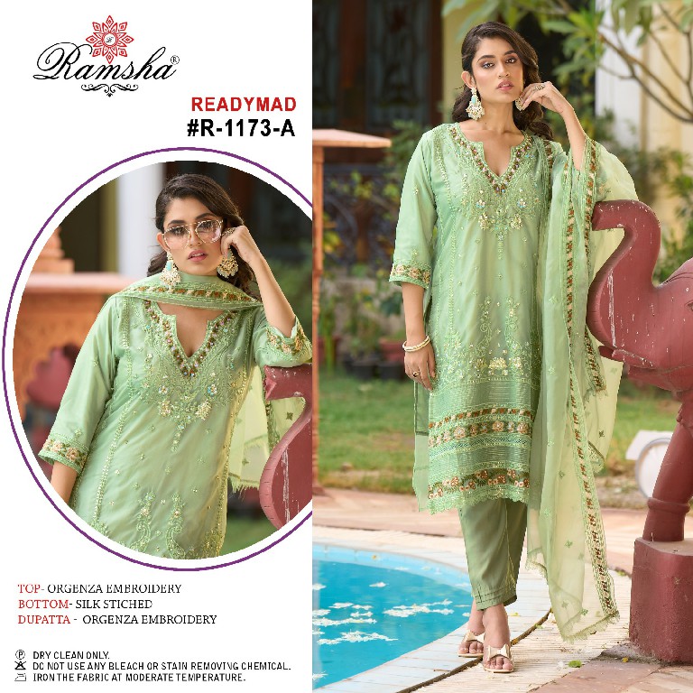 R-1173 BY RAMSHA FULL STITCH FANCY ORGANZA EMBROIDERY WORK PAKISTANI SALWAR KAMEEZ