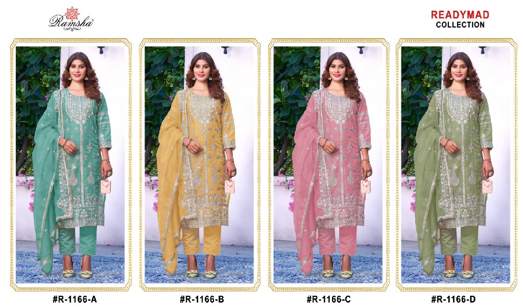 RAMSHA BY R-1166 NX READYMADE FANCY ORGANZA TRADITIONAL WEAR PAKISTANI KURTI PANT DUPATTA