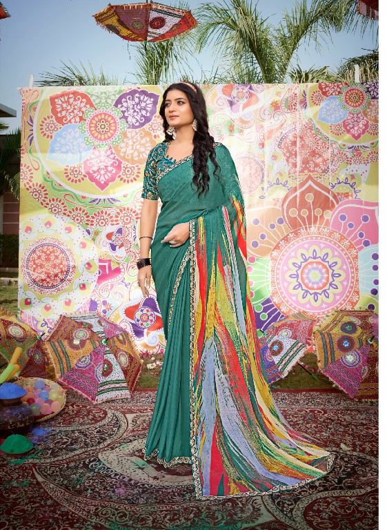 Stavan Rang Wholesale Moss Chiffon Print With Embroidery Sarees