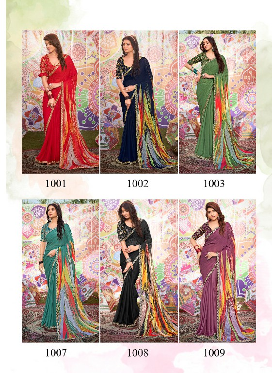 Stavan Rang Wholesale Moss Chiffon Print With Embroidery Sarees