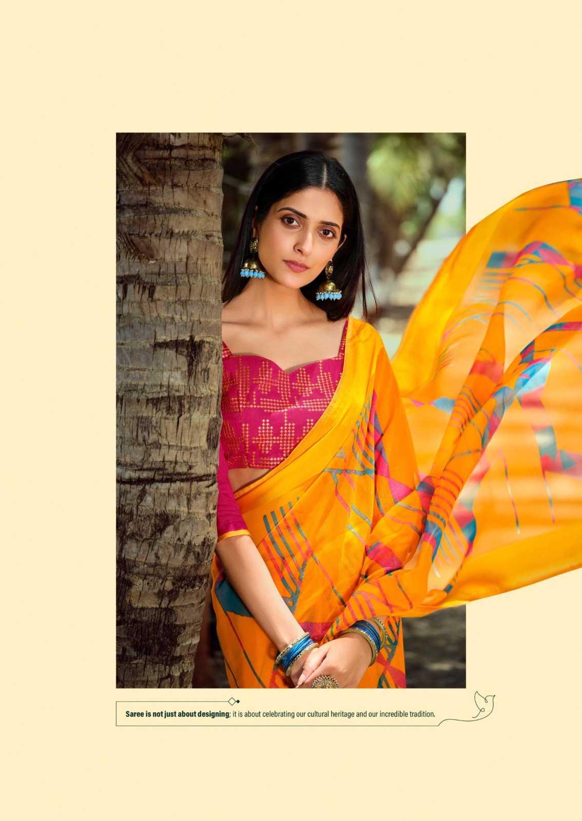 SANSKAR RASHI BRIGHT SIMMER PATTERN SIROWSKI BORDER SAREE WITH BLOUSE