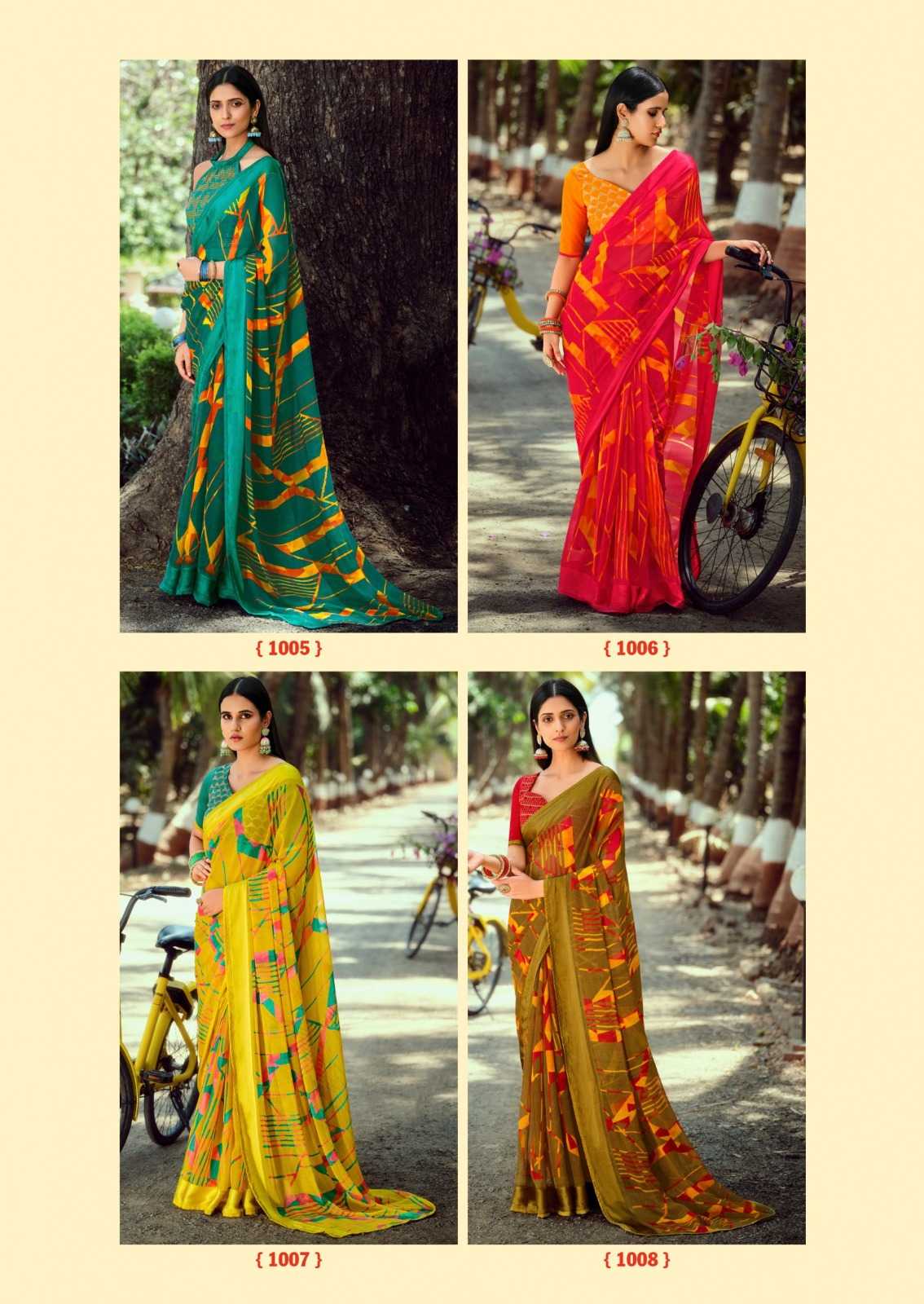 SANSKAR RASHI BRIGHT SIMMER PATTERN SIROWSKI BORDER SAREE WITH BLOUSE