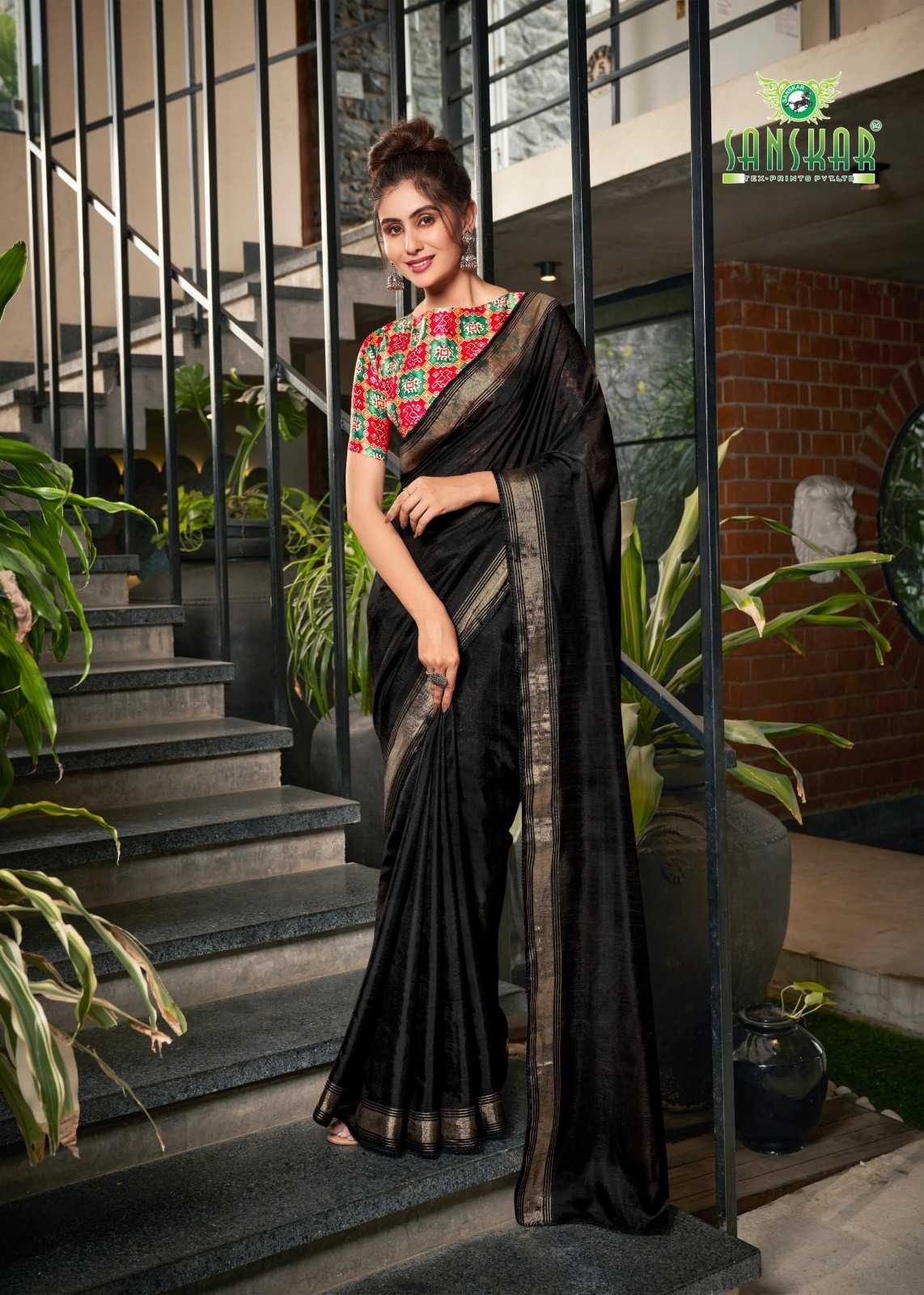 SANSKAR TEX LYRA COTTON COMFORTABLE DESIGNER SILVER JARI WEAVING BORDER SAREE