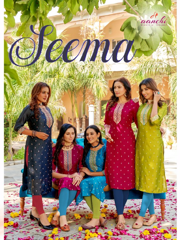 SEEMA BY AANCHI COMFY WEAR VICHITRA REGULAR USE STRAIGHT CUT FULL STITCH KURTI