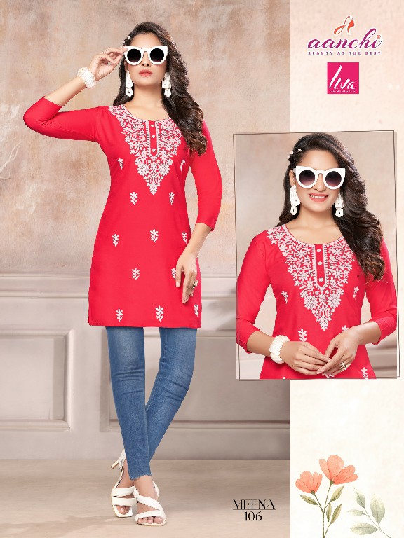 AANCHI LAUNCH MEENA EMBROIDERY WORK STYLISH OUTFIT FULLY STITCH SHORT TOP WHOLESALER